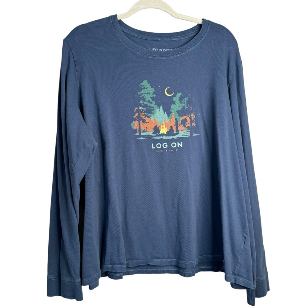 LIFE IS GOOD WMS L/S CRUSHER TEE .FIRESIDE FUN. "LOG ON CAMPFIRE" XXXL